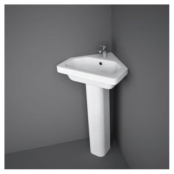 RAK Ceramics RAK Resort 450mm Corner Basin and Full Pedestal 1 Tap HoleWhite