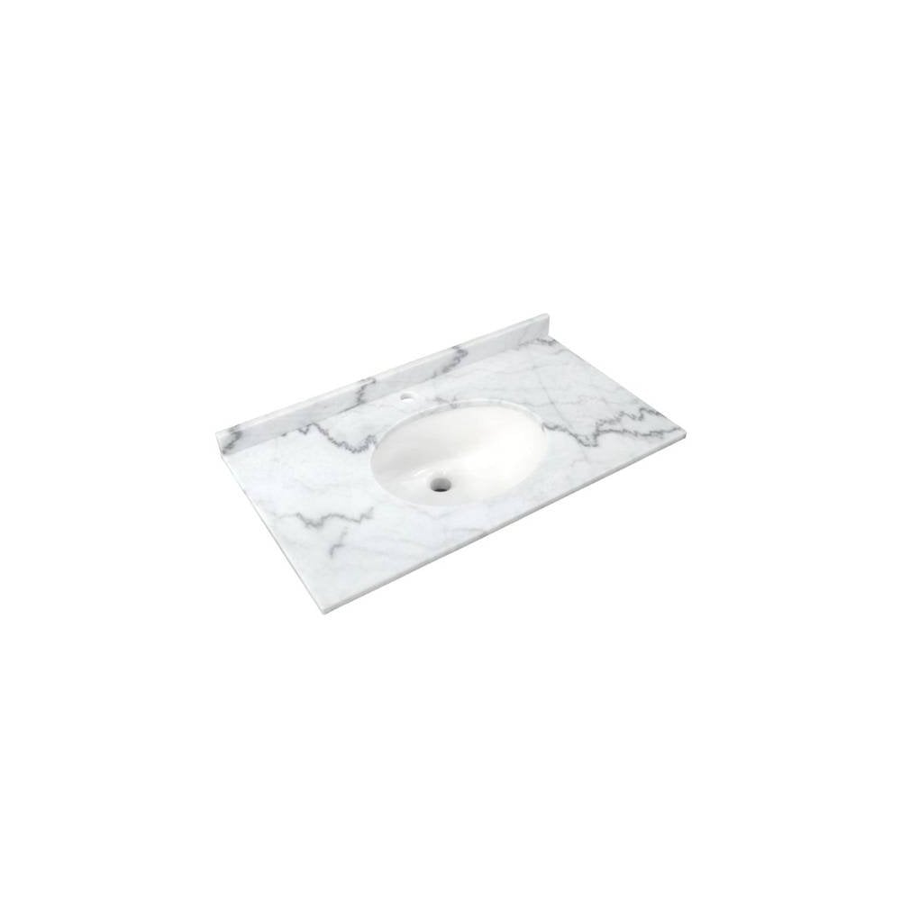 RAK Ceramics RAK-Ceramics Washington 1200 White Marble Countertop inc Basin, 3 Tap Holes Finish: White Marble, Please Select Size: 1200mm, Number of T