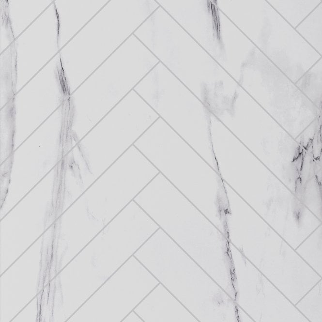 Showerwall  White Marble Herringbone Tile SWT03 (2400x600mm)