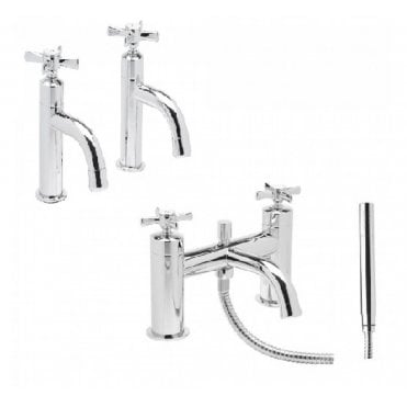 Tavistock Cheltenham Bath Shower Mixer Tap & Pair Of Basin Taps Set -  TCM42 + TCM70