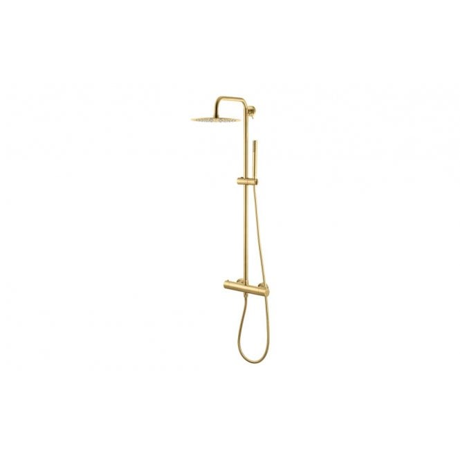 Vema  Thermostatic Round Bar Valve with Fixed Head & Riser - Brushed Brass