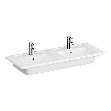 VitrA Integra 1200x470mm 2 Tap Holes, Vanity Basin with Overflow, White