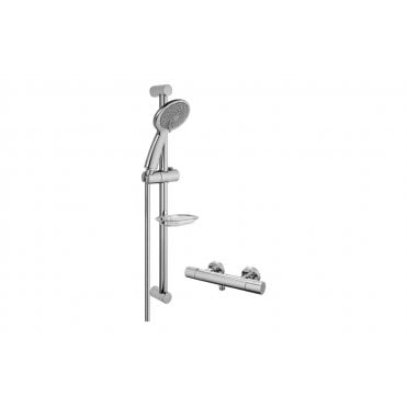 VitrA Samba 3-Function Hand Shower with Slide Rail & Thermostatic Shower Mixer - Chrome