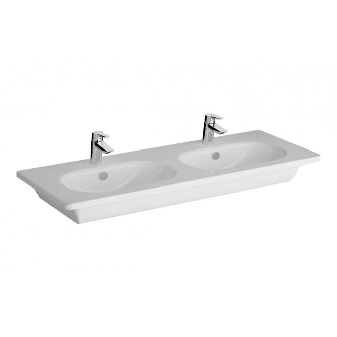 Vitra  Zentrum 1200x460mm 2 Tap Holes, Vanity Basin with Overflow, White