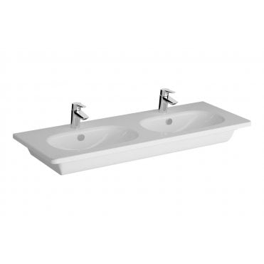 VitrA Zentrum 1200x460mm 2 Tap Holes, Vanity Basin with Overflow, White